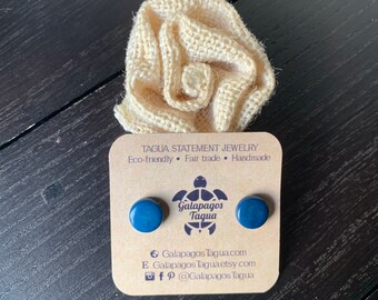 Blue Tagua Nut Stud Earrings, Eco Friendly Jewelry, Handmade Statement Post Earrings