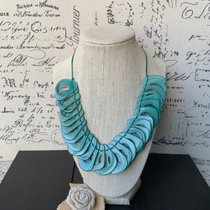 Turquoise green Tagua necklace with adjustable cord Mothers day gift ideas Chunky link necklace Summer trendy fashion Big bold statement