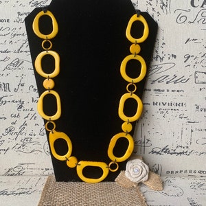 Yellow statement necklace Adjustable cord Tagua nut jewelry Summer fashions 2025 Wearable art  Beaded necklaces handmade Handmade beads