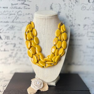 Yellow beaded necklace Statement handmade necklaces for women Tagua jewelry Wearable art Fall fashion 2025s Multi layer necklace Art to wear