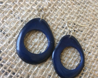 Big blue hoop earrings Tagua nut jewelry Oversized earrings Dangly earrings Statement beaded earrings Mother’s Day gifts Wearable art