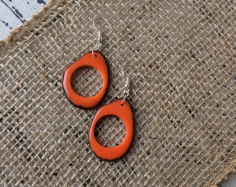 Tagua earrings for Spring Orange earrings Huge hoops Handmade oversized earring Mod boho fashion Halloween trends Gifts under 15 For autumn