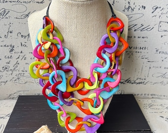 Rainbow necklace Tagua jewelry Statement adjustable collar Big bold chunky necklace Spring fashion 2024 Necklaces for women boho For Easter