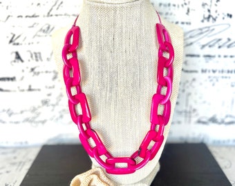 Hot pink chunky chain link necklace Tagua jewelry Oversized bead Geometric statement necklace Summer trendy style Mother's Day gifts