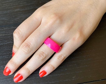 Pink band ring Simple hand carved ring Tagua jewelry Beach fashion trends Casual wear 10 mm Thick ring Summer fashion trends Resort wear