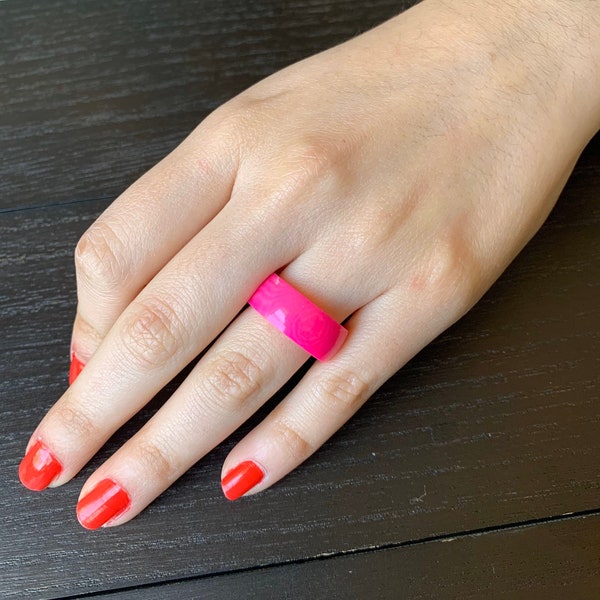 Pink band ring Simple hand carved ring Tagua jewelry Beach fashion trends Casual wear 10 mm Thick ring Summer fashion trends Resort wear