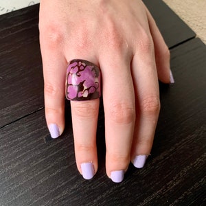 Lilac purple statement Tagua ring Unusual jewelry Cocktail rings Summer fashion Big bold chunky Oversized huge ring Beach trendy style