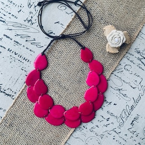 Hot pink statement necklace Tagua jewelry Huge layered necklace Big bold chunky necklace Double layer bib For weddings Summer fashion