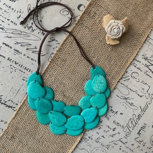 Turquoise statement necklace Tagua jewelry Big bold necklace Adjustable cord Wearable art Mothers day gifts Artsy gifts Artisan handmade