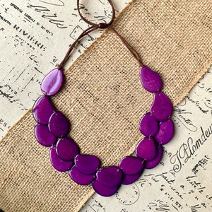 Purple statement necklace Tagua jewelry Big bold chunky necklace Double layer bib Two 2 strand collar Mothers day gifts for mom Beach