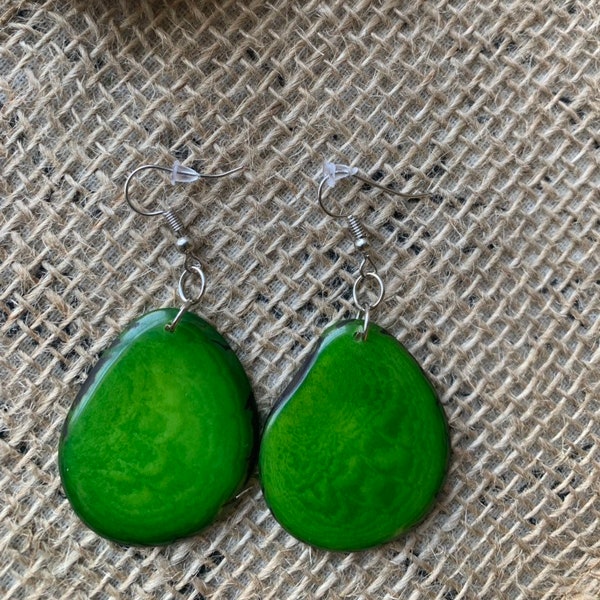 Tagua earrings Big green earrings Huge handmade beads Statement oversized drops Artisan handmade in Ecuador Lightweight extra long