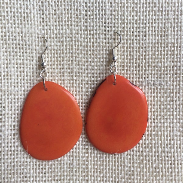 Big orange earrings Tagua earrings Simple drop earring Anniversary gifts for wife Geometric drops Spring fashion trends Stocking stuffers