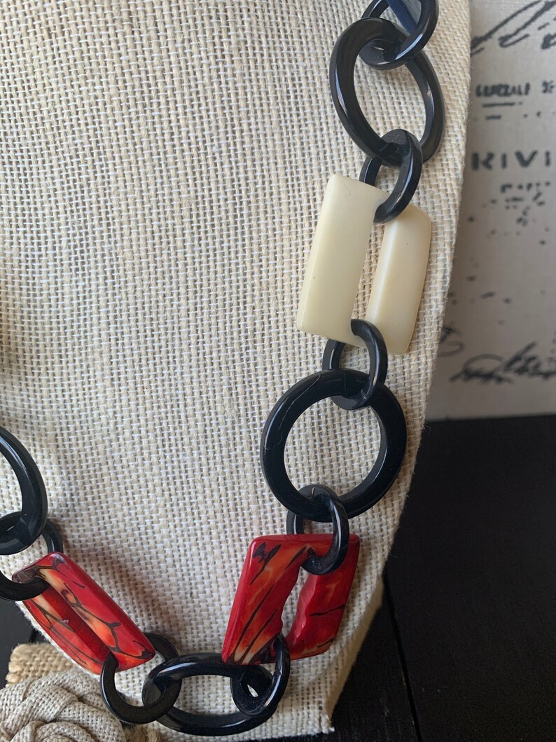 Black red and white fashion Tagua necklace Extra long adjustable beaded necklace Statement geometric jewelry Gifts from Ecuador Valentines