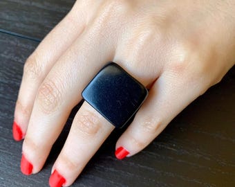 Handmade Black Tagua Nut Statement Ring, Big Bold Cocktail Ring