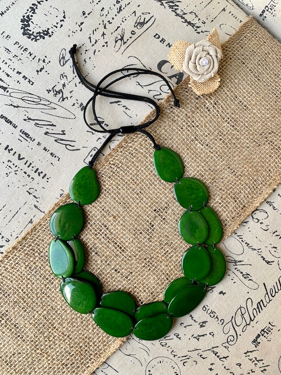 Resin & dark green Statement Necklace Earrings, forest green jewelry, –  Polka Dot Drawer