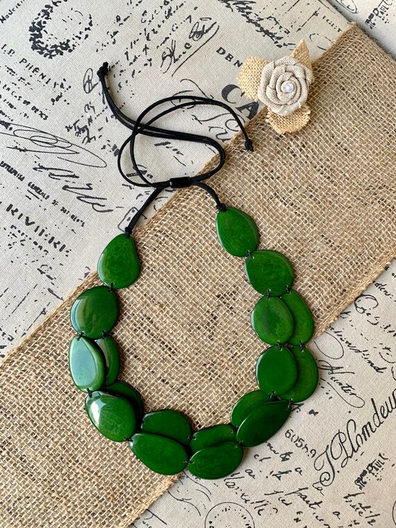 Resin & dark green Statement Necklace Earrings, forest green jewelry, –  Polka Dot Drawer