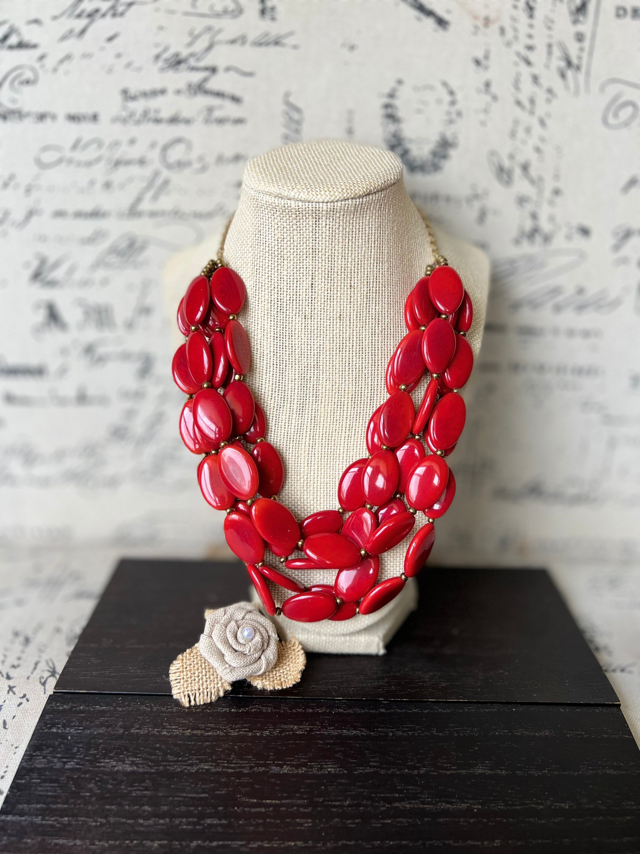 Red Statement Necklace Adjustable Cord Tagua Necklace Multi  Handcrafted Tagua Nut Statement Necklace With Adjustable Cord Red & Orange Tones main image 2