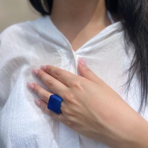 Handmade Blue Tagua Nut Statement Ring - Chunky Fashion Jewelry image 5