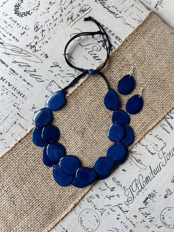 Buy Blue Statement Necklace Set Tagua Nut Jewelry Fall Fashion