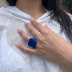 Handmade Blue Tagua Nut Statement Ring - Chunky Fashion Jewelry image 8