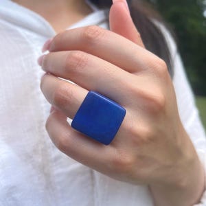 Blue Tagua ring Unusual fashion jewelry Spring style Big bold cocktail ring Statement ring aesthetic Wide band chunky ring Handmade beaded
