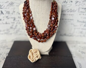Brown Beaded Necklace Big Bold Necklace Tagua Jewelry
