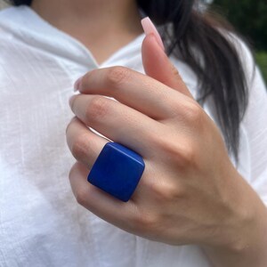 Handmade Blue Tagua Nut Statement Ring - Chunky Fashion Jewelry image 2