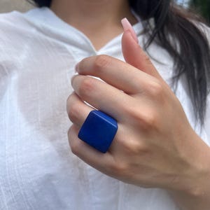 Handmade Blue Tagua Nut Statement Ring - Chunky Fashion Jewelry image 6