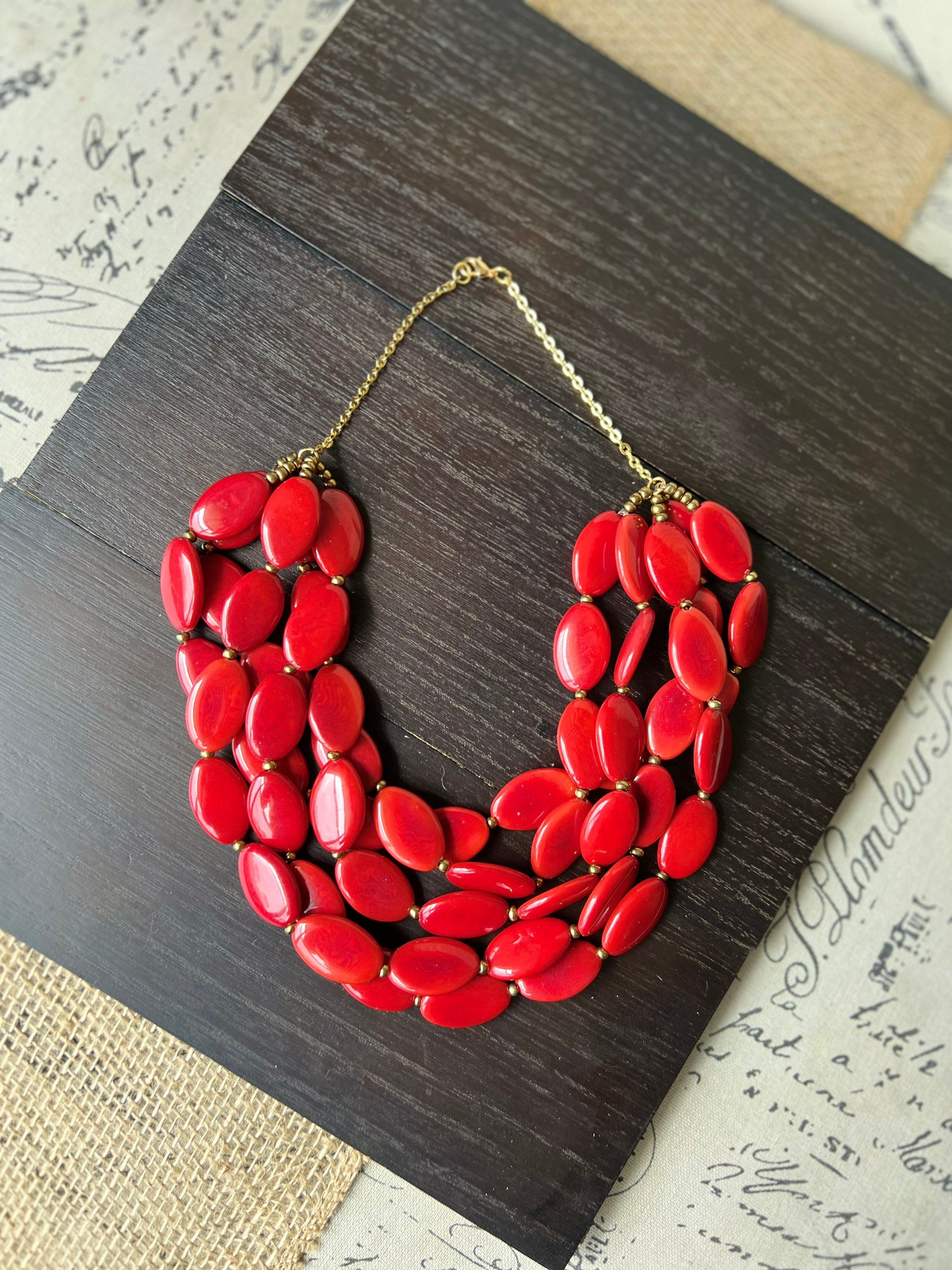 Red Statement Necklace Adjustable Cord Tagua Necklace Multi  Handcrafted Tagua Nut Statement Necklace With Adjustable Cord Red & Orange Tones main image 0