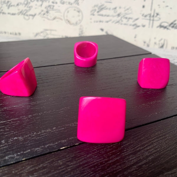 Tagua ring hot pink Unusual fashion jewelry Spring style Big bold cocktail ring Statement large Anniversary gift women Huge oversized ring