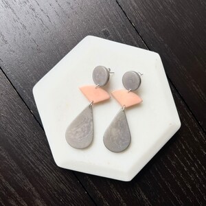 Peach and gray modern earrings Mother&#39;s day gifts Tagua jewelry Statement beaded dangle and drop earrings Edgy earrings Fall fashion