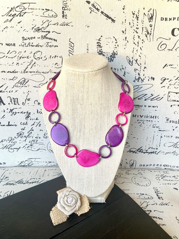 Pink and Purple Tagua Nut Necklace, Eco Friendly Jewelry