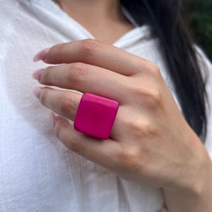 Handmade Hot Pink Tagua Nut Ring: Chunky Statement Jewelry