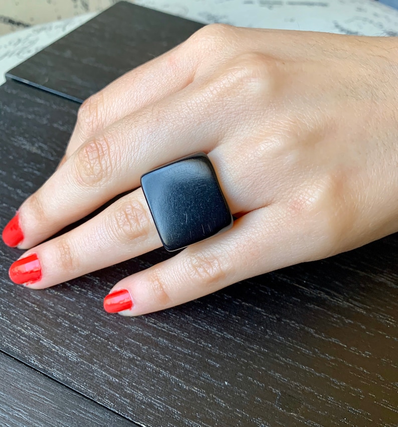 Black statement ring Tagua jewelry Unusual fashion jewelry Summer style Big bold cocktail ring Anniversary gift women Huge oversized ring image 2