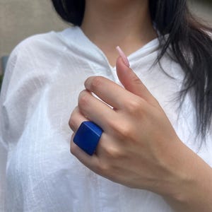 Handmade Blue Tagua Nut Statement Ring - Chunky Fashion Jewelry image 7
