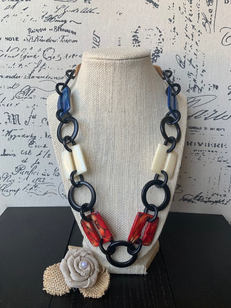 Black red and white fashion Tagua necklace Extra long adjustable beaded necklace Statement geometric jewelry Gifts from Ecuador Valentines