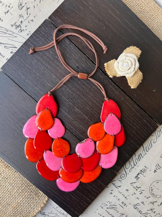 Floral Statement Necklace - Orange, Pink, and Red Tropical Statement Necklace / Colorful Statement Jewelry  main image 3