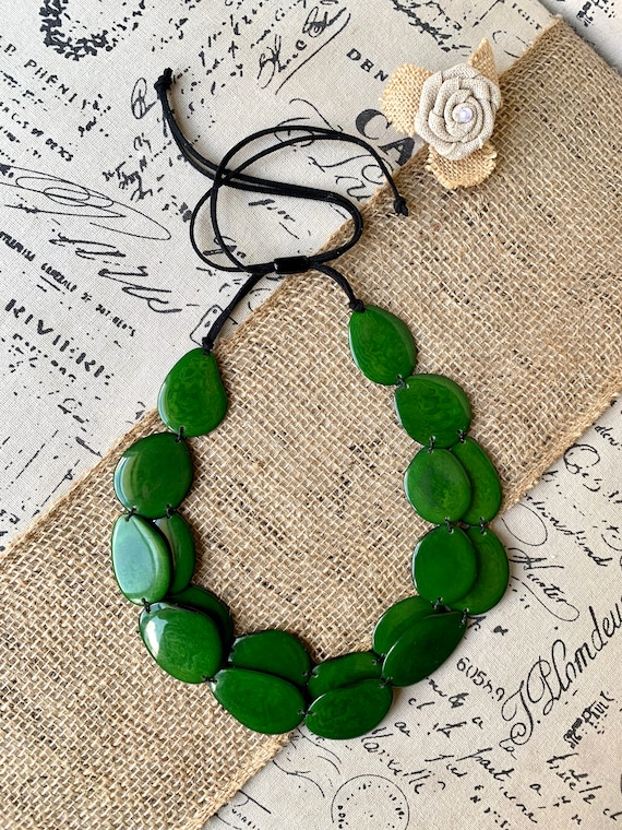 Green Statement Necklace Tagua Nut Jewelry Beach Fashion Big Bold