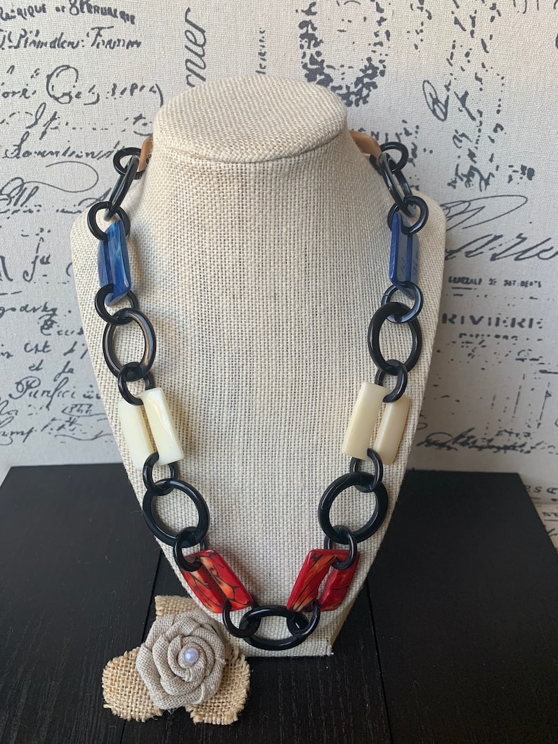 Black red and white fashion Tagua necklace Extra long adjustable beaded necklace Statement geometric jewelry Gifts from Ecuador Valentines