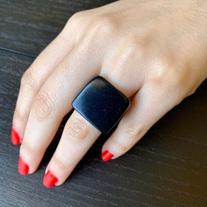 Black statement ring Tagua jewelry Unusual fashion jewelry Summer style Big bold cocktail ring Anniversary gift women Huge oversized ring image 1