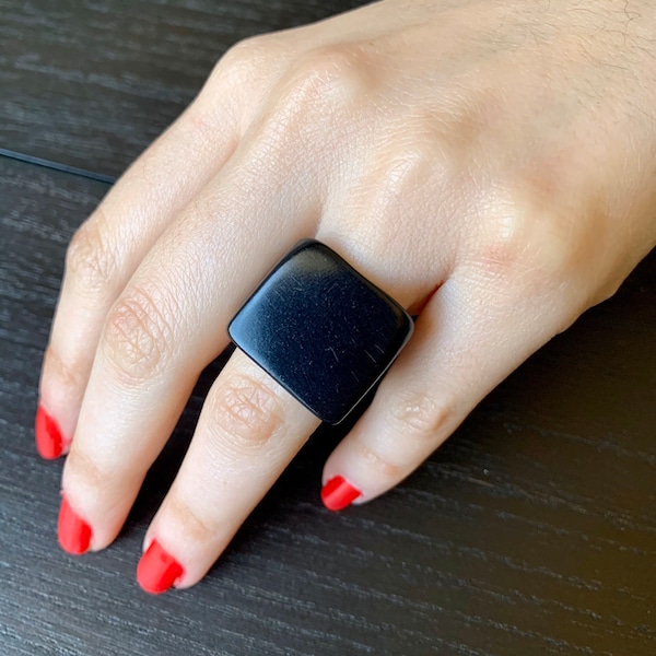 Black statement ring Tagua jewelry Unusual fashion jewelry Summer style Big bold cocktail ring Anniversary gift women Huge oversized ring