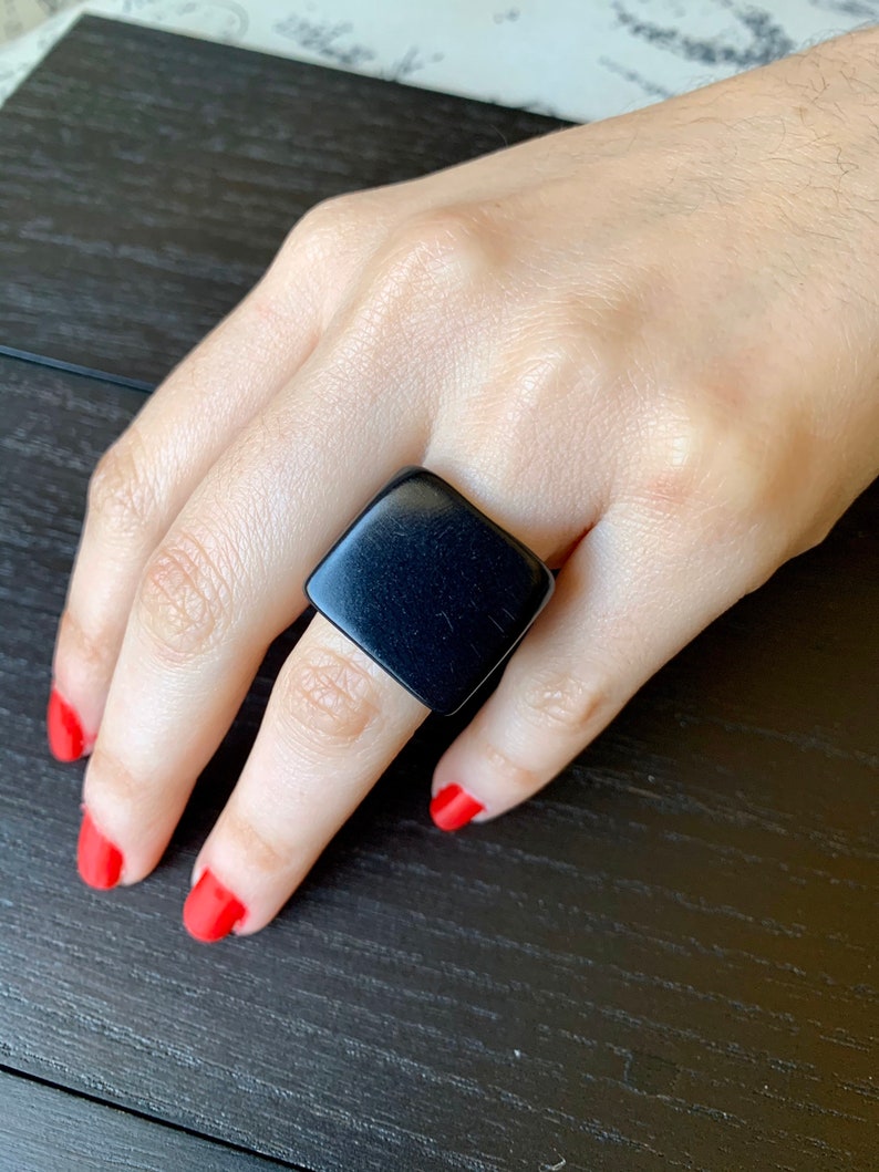 Black statement ring Tagua jewelry Unusual fashion jewelry Summer style Big bold cocktail ring Anniversary gift women Huge oversized ring image 1