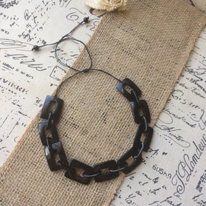 Black chain necklace Tagua jewelry Geometric statement necklace Adjustable cord Custom Fashionable gifts Handmade beaded necklace