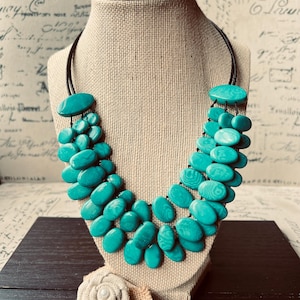 Turquoise statement necklace Tagua jewelry Big bold necklaces Wearable art Artsy gifts Multi layer necklace Handmade beaded necklace