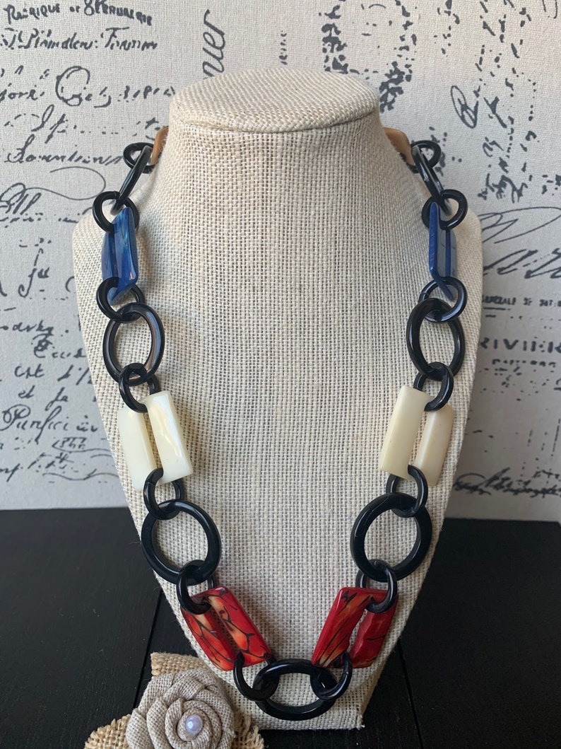 Black red and white fashion Tagua necklace Extra long adjustable beaded necklace Statement geometric jewelry Gifts from Ecuador Valentines