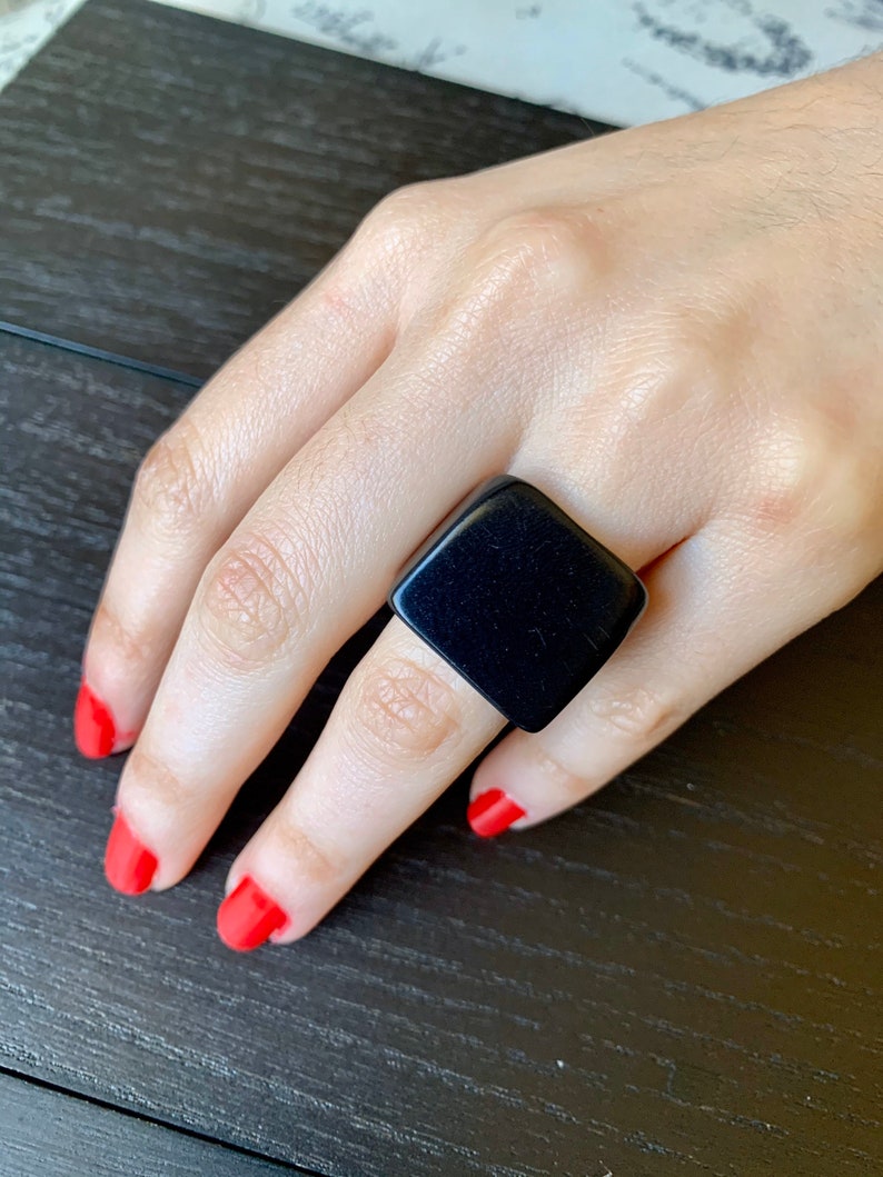 Black statement ring Tagua jewelry Unusual fashion jewelry Summer style Big bold cocktail ring Anniversary gift women Huge oversized ring image 3