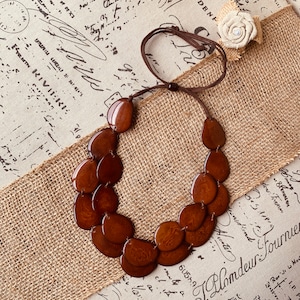 Brown statement necklace Tagua jewelry Big bold chunky necklace Wedding jewelry Double layer 2 Two strand bib Beach jewelry Anniversary gift