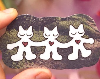 Cute Cats Holding Hands Sticker | Bestie Kitties Vinyl