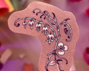 Bleeding Hearts Floral Art Sticker: Handmade Vinyl Decal