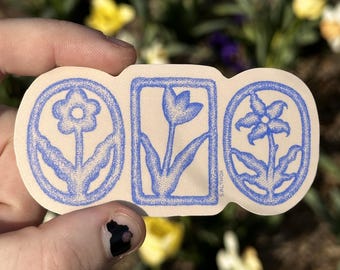soft floral sticker | handmade stipple art